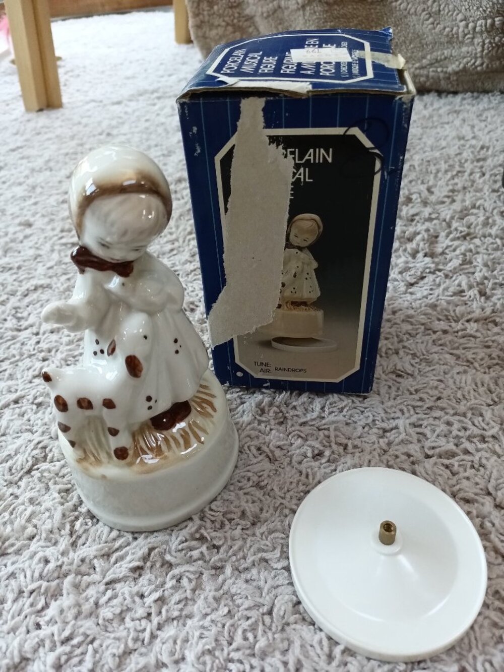 New Action Industries Girl Lamb Music Box Raindrops Keep Falling on My Head